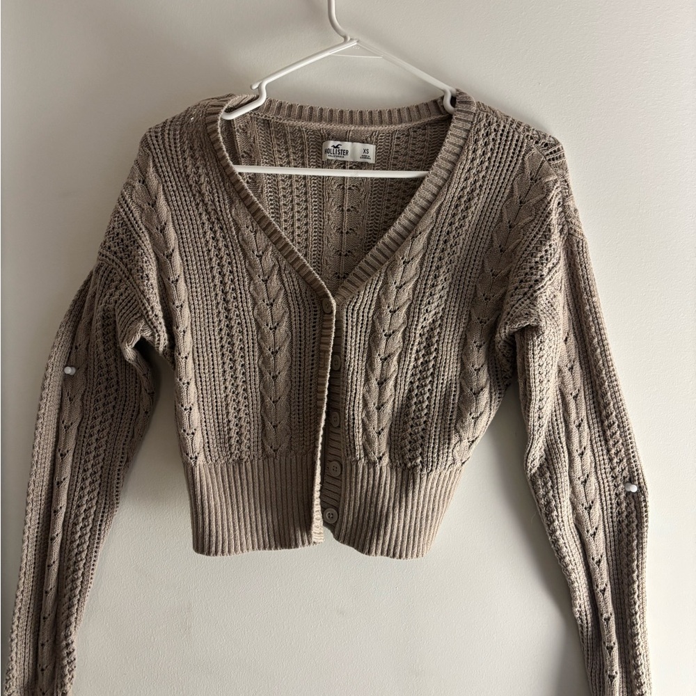 Hollister Taupe Cable Knit Cardigan